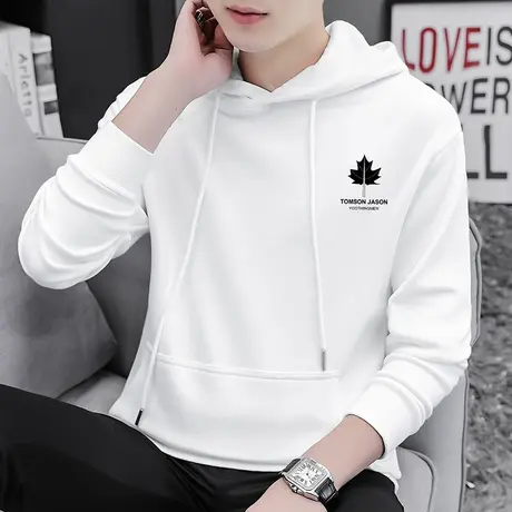 连帽卫衣男潮ins白色外套宽松潮流百搭秋冬款加绒加厚长袖带帽衫商品大图