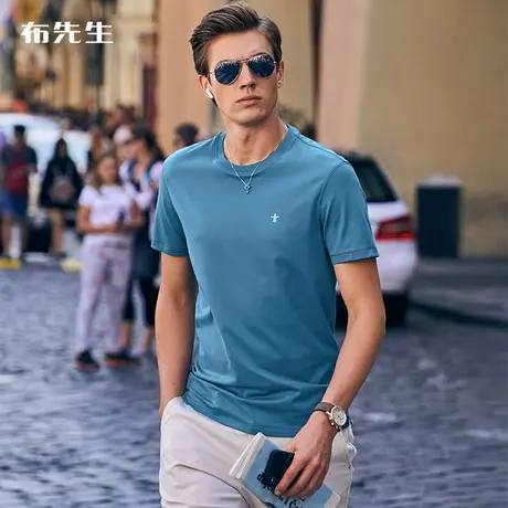 MrBu布先生轻奢珠光鸢尾花新疆棉短袖男透气吸汗纯棉T恤衫AT10859商品大图