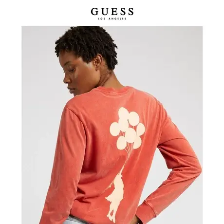 【38上新季】GUESS涂鸦胶囊系列橙红印花宽松T恤W2BI77KBDL0图片