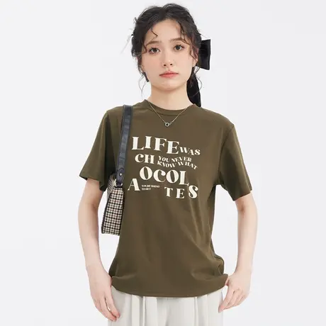 尔给盐系穿搭小个子港味复古chic上衣女夏季女装2023新款短袖T恤图片