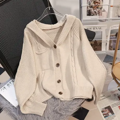 短款蝙蝠袖针织开衫2023秋装新款韩版宽松大码外搭早秋毛衣外套女商品大图