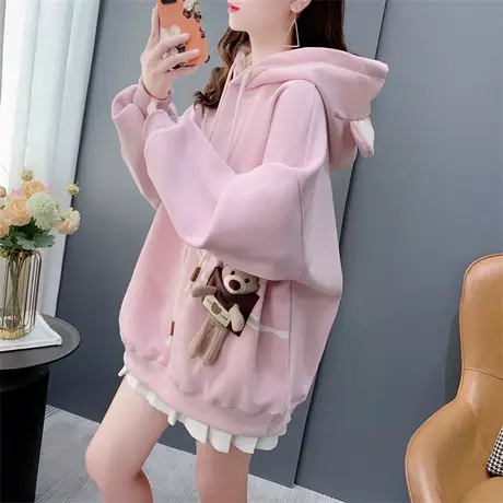 中长款加绒加厚连帽卫衣女秋冬2023年新款宽松百搭设计感上衣外套图片