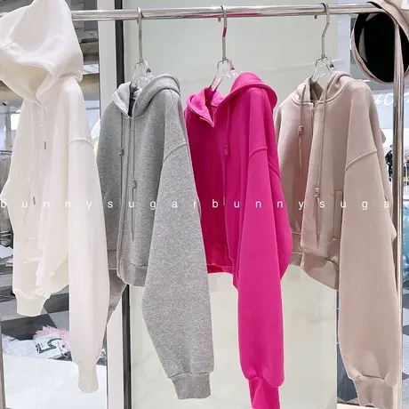 卫衣女春秋薄款2021新款韩版ins潮纯色百搭拉链开衫宽松连帽外套商品大图