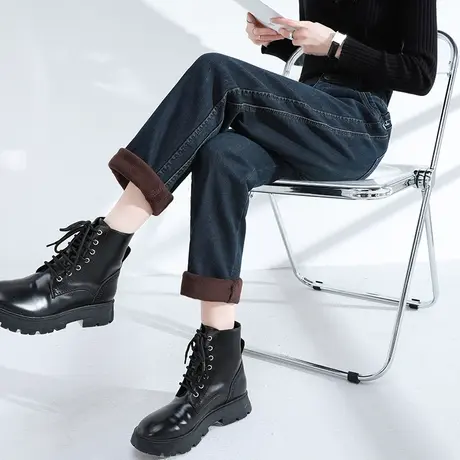 加绒牛仔裤女2024年秋冬新款高腰直筒宽松显瘦加厚百搭哈伦老爹裤商品大图