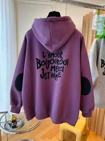 韩系穿搭设计感小众宽松休闲百搭字母植绒连帽加厚加绒卫衣女秋冬商品大图