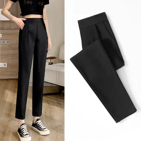 哈伦裤女裤子直筒高腰显瘦黑色雪纺西装夏季薄款烟管九分萝卜西裤商品大图