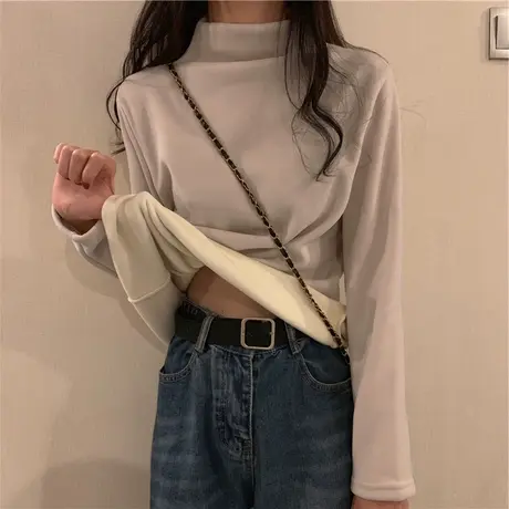 半高领内搭加绒打底衫女秋冬新款洋气穿搭上衣加厚长袖冬季保暖衣商品大图