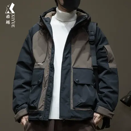 90%白鸭绒 潮牌工装羽绒服男秋冬新款外套宽松大码机能风男士夹克商品大图