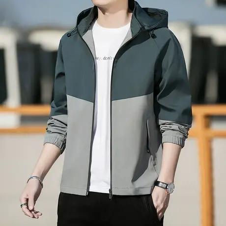 冬季撞色抽绳可拆卸连帽夹克外套男士2024新款防风休闲外穿秋冬款商品大图