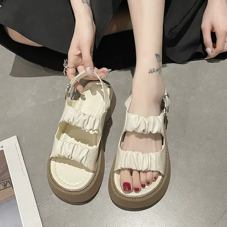 凉鞋女厚底2023年新款夏季女款配裙子韩系百搭时尚爆款罗马沙滩鞋图片