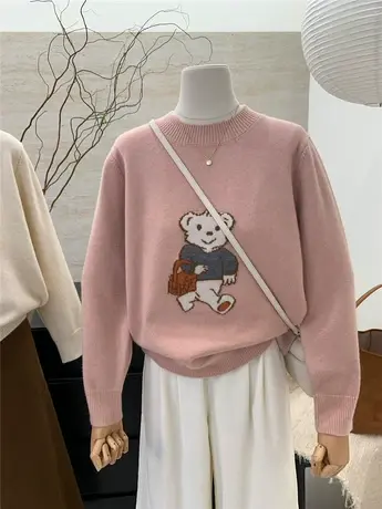 2024秋冬新款爆款多巴胺加厚减龄卡通图案圆领针织毛衣女外穿上衣商品大图