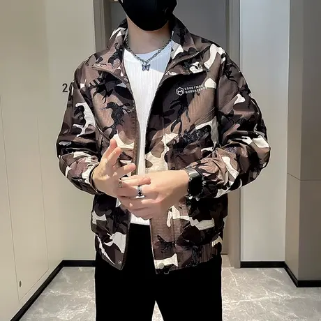 重磅机车春秋季立领工装夹克男痞帅迷彩外套潮男2023新款休闲上衣商品大图