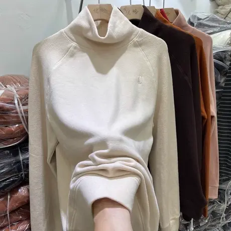 双面德绒磨毛高领打底衫女春秋冬季内搭宽松长袖T恤欧货韩版上衣商品大图