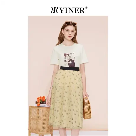 [赫本猫联名]YINER音儿线上专选女装2023夏季针织衫套头印花图片