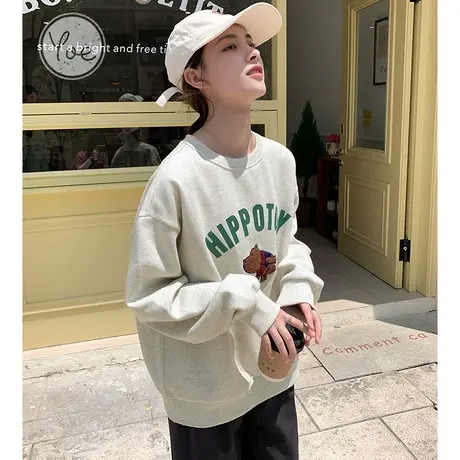 yoe套头卫衣女秋装加绒美式复古ins设计感小众上衣女款小个子女装图片