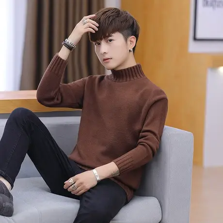 秋冬季男士毛衣半高领韩版潮流宽松个性打底毛线衣男装针织衫外套商品大图