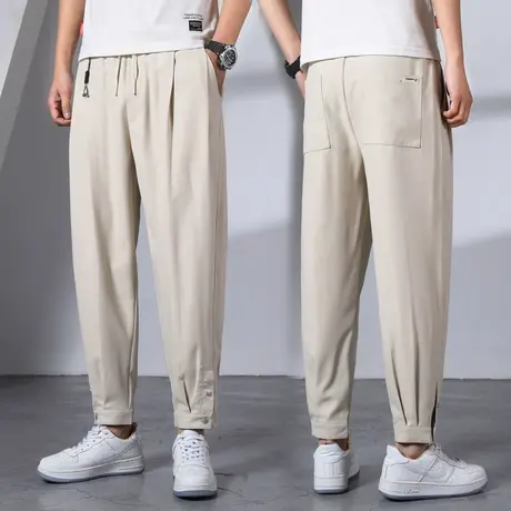 冰丝九分工装裤男士运动休闲宽松束脚男生长裤潮牌流夏季哈伦裤子商品大图