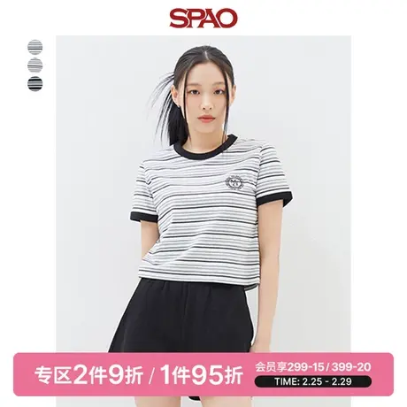 SPAO女士韩国同款春季新款条纹短袖修身短款T恤SPRSD25G02图片