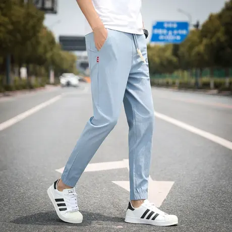 休闲裤子男士夏季冰丝八分九分裤修身束脚裤长裤小脚薄款9分裤男商品大图