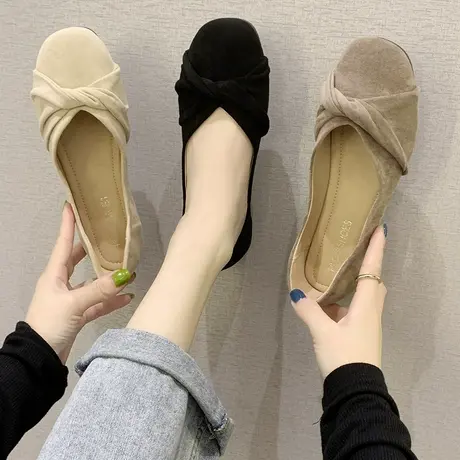 豆豆鞋女2023春秋新款韩版百搭平底懒人一脚蹬温柔仙女晚晚风单鞋图片