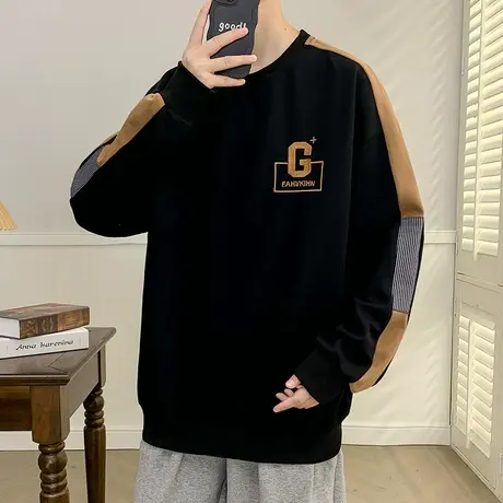 2024新款长袖T恤男春秋季青少年初中高中学生潮牌宽松加绒厚卫衣商品大图