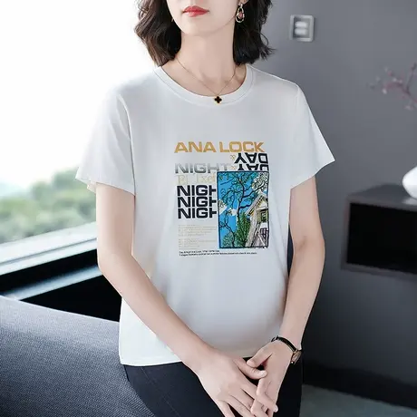 夏季新品短袖T体恤衫中年妈妈装宽松大码时尚重工艺刺绣潮流女装商品大图