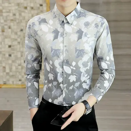 男士新款高端春秋季长袖衬衫发型师时尚帅气衬衣潮流休闲男装寸衫商品大图
