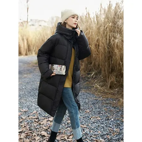 90绒新款宽松连帽甜美保暖长款羽绒服商品大图