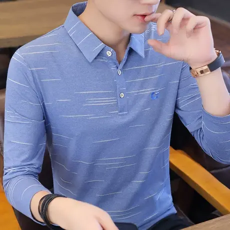 长袖t恤男士上衣服潮流丅秋季翻领秋衣带领青年polo衫春秋打底衫商品大图