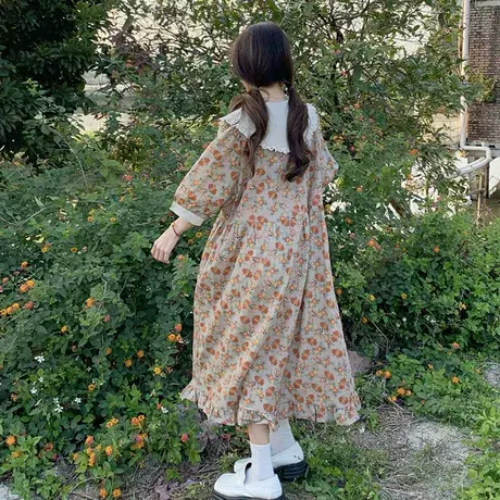 胖mm大码宽松减龄娃娃领连衣裙女夏季新款藏肉遮肚子中长裙200斤图片