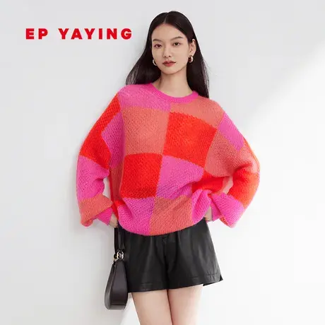 EP YAYING雅莹女装 马海毛撞色宽松软糯针织衫 2023秋冬新款9549A商品大图