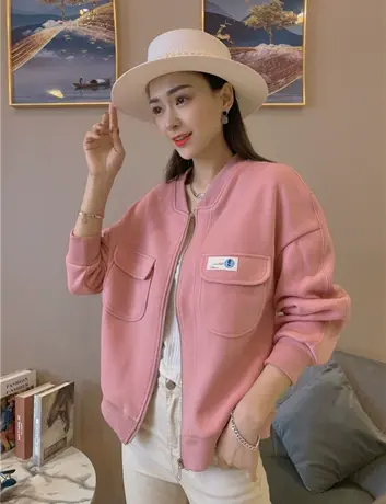 2023年春秋季新款韩版棒球服女卫衣口袋休闲百搭短外套显瘦夹克衫图片