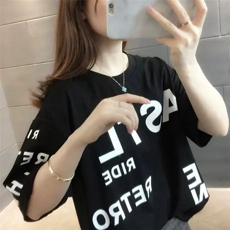 2023年夏装新款短袖女士韩版宽圆领春夏款字母嘻哈风个性T恤显瘦图片