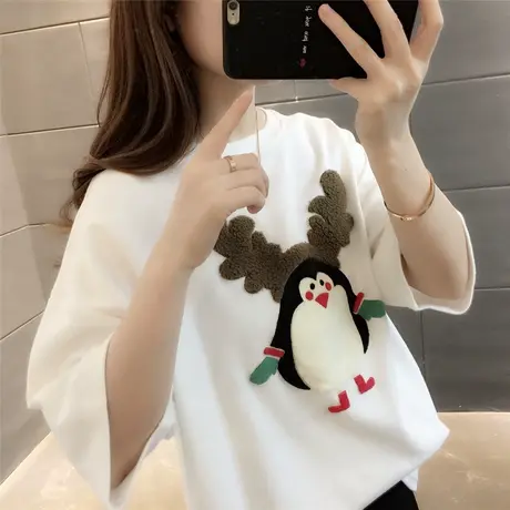 纯棉短袖T恤女装宽松2023年新款秋季洋气中长款设计感打底衫爆款商品大图