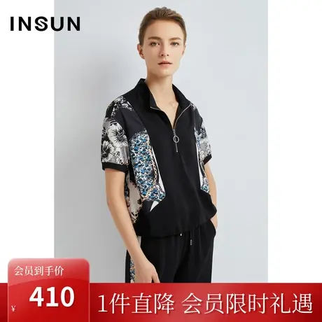 恩裳夏针织拼接时尚印花套头卫衣式宽松休闲T恤图片