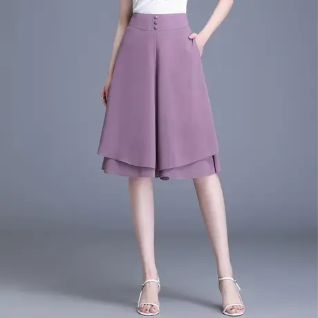 雪纺裙裤子女夏季薄款2023新款宽松高腰五分阔腿裤大码显瘦休闲裤商品大图