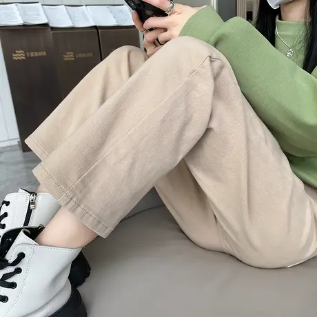 卡其色直筒牛仔裤女春秋2023年新款高腰宽松显瘦百搭九分烟管裤潮图片
