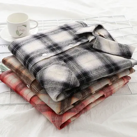 2020春秋装学院风格子衬衣女韩版小清新文艺衬衫外套百搭宽松上衣图片