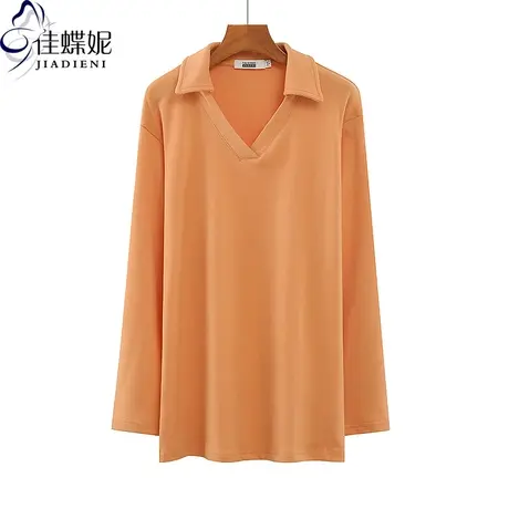 秋冬翻领宽松大码女装纯色双面德绒中长款长袖上衣内搭女装打底衫商品大图