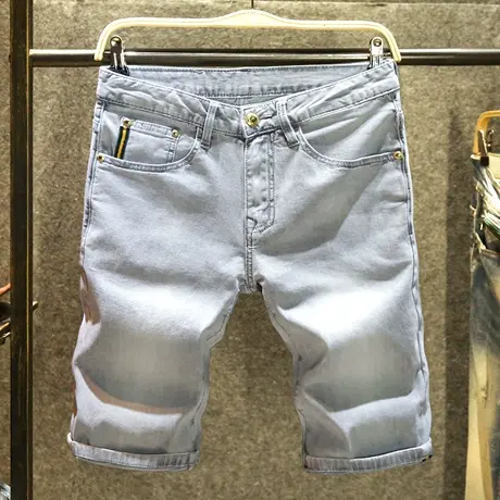 夏季薄款浅灰色牛仔短裤男款韩版潮流五分裤欧版潮牌休闲弹力中裤商品大图