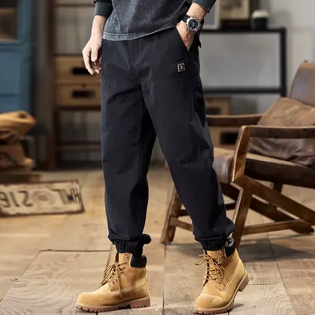 潮流拼接裤子男款舒适纯棉束脚工装裤男士上档次裤子百搭工装裤商品大图