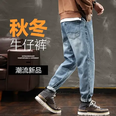 秋冬季牛仔长裤男士直筒宽松2023新款加肥加大胖子大码休闲男裤子商品大图