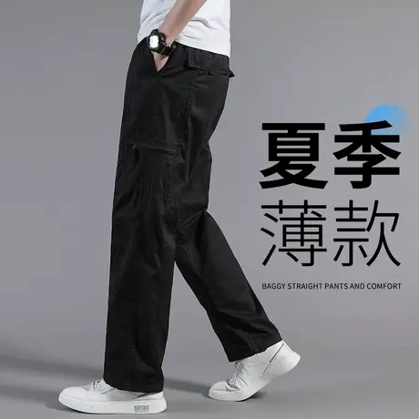 夏季薄款男裤子男士2023新款宽松直筒工装裤中年爸爸大码纯棉长裤商品大图