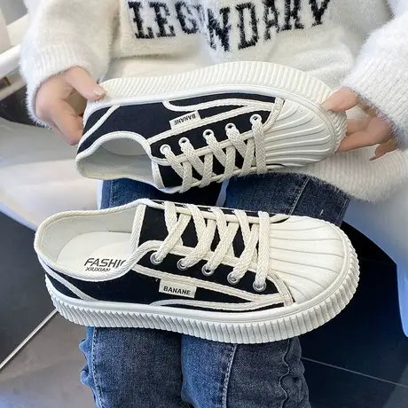小众厚底小白帆布板鞋女秋季ins潮2023年新款炸街百搭休闲运动鞋图片