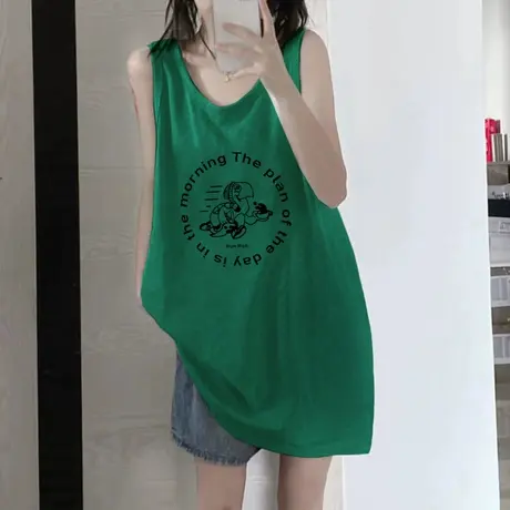 纯棉吊带运动坎肩背心无袖t恤女夏季设计感小众外穿宽松挂脖上衣商品大图