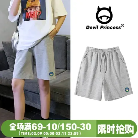2024夏季新款ulzzang小众港风灰色短裤女宽松高腰阔腿显瘦短裤女商品大图