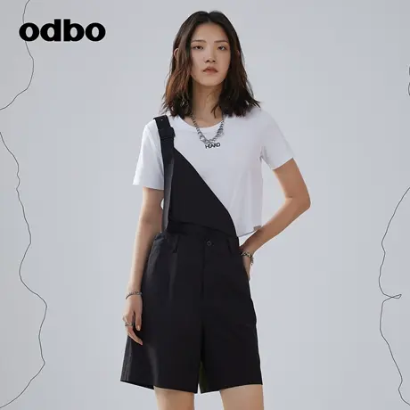 odbo/欧迪比欧时尚设计感单肩背带连体裤女春季新款外穿显瘦短裤商品大图