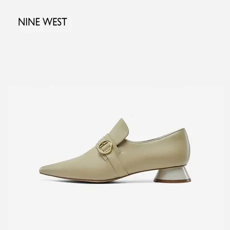 Nine West/玖熙纽约时报春新款尖头饰扣职业通勤圆鼓跟单鞋女深口图片