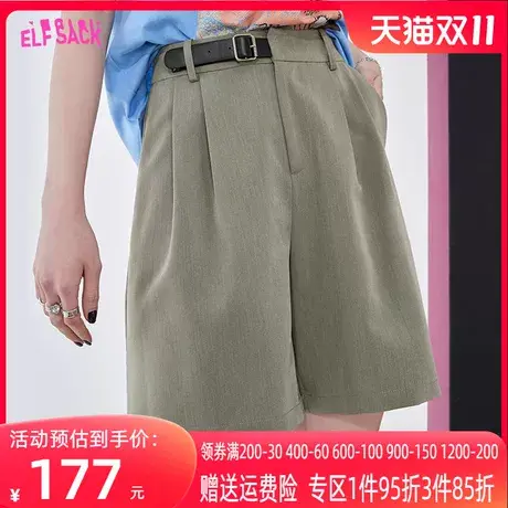 妖精的口袋灰色西装短裤女2023夏季新款高腰宽松直筒显瘦休闲裤子图片