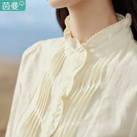 茵曼法式长袖衬衣2023年新款女秋冬衬衫上衣打底别致漂亮小衫高端图片